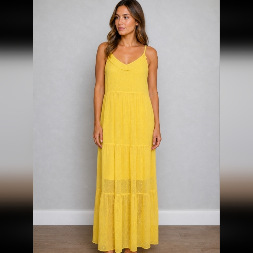 Yellow Lace Sheer Sleeveless Dress Fits Size Small